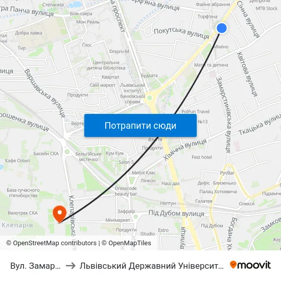 Вул. Замарстинівська to Львівський Державний Університет Безпеки Життєдіяльності map