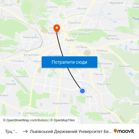 Трц "Шувар" to Львівський Державний Університет Безпеки Життєдіяльності map