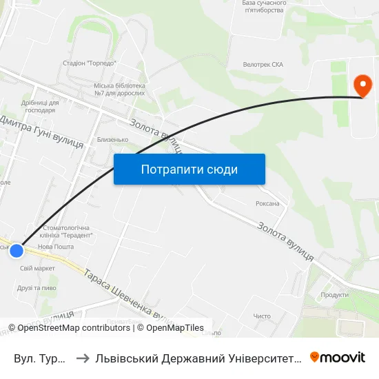Вул. Турянського to Львівський Державний Університет Безпеки Життєдіяльності map