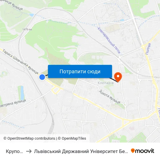 Крупозавод to Львівський Державний Університет Безпеки Життєдіяльності map