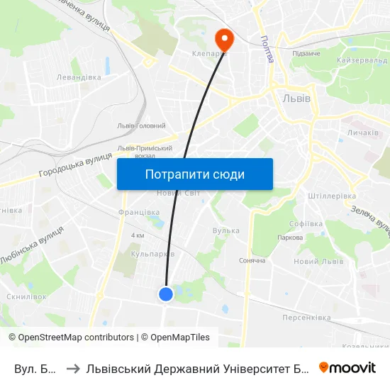 Вул. Бойчука to Львівський Державний Університет Безпеки Життєдіяльності map