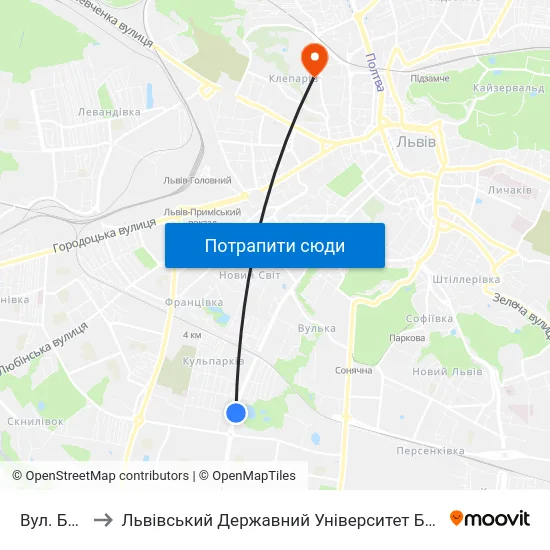 Вул. Бойчука to Львівський Державний Університет Безпеки Життєдіяльності map