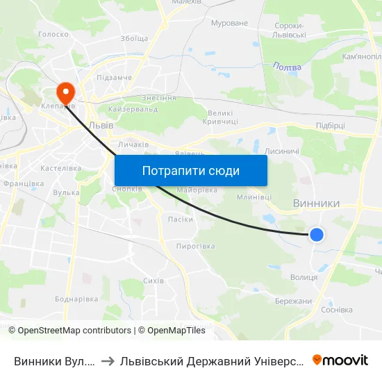 Винники Вул. Івана Франка to Львівський Державний Університет Безпеки Життєдіяльності map
