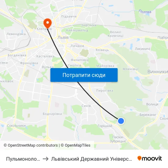 Пульмонологічний Центр to Львівський Державний Університет Безпеки Життєдіяльності map