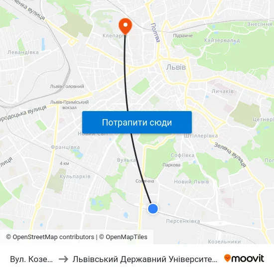 Вул. Козельницька to Львівський Державний Університет Безпеки Життєдіяльності map