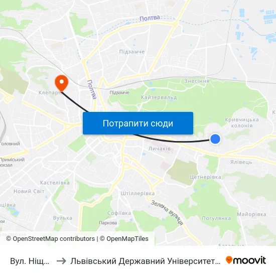 Вул. Ніщинського to Львівський Державний Університет Безпеки Життєдіяльності map