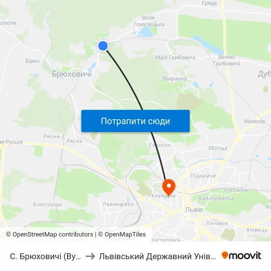С. Брюховичі (Вул. Січових Стрільців) to Львівський Державний Університет Безпеки Життєдіяльності map