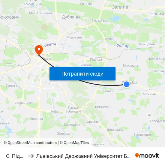 С. Підберізці to Львівський Державний Університет Безпеки Життєдіяльності map