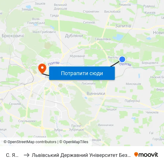 С. Ямпіль to Львівський Державний Університет Безпеки Життєдіяльності map