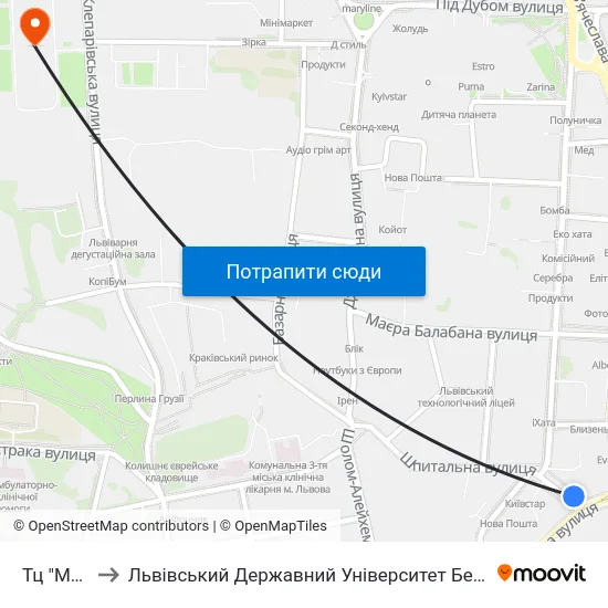 Тц "Магнус" to Львівський Державний Університет Безпеки Життєдіяльності map