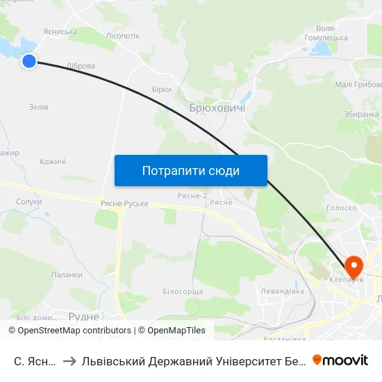 С. Ясниська to Львівський Державний Університет Безпеки Життєдіяльності map