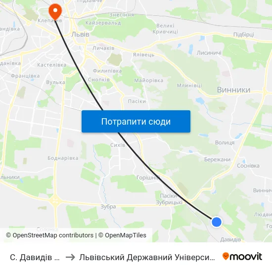 С. Давидів (На Вимогу) to Львівський Державний Університет Безпеки Життєдіяльності map