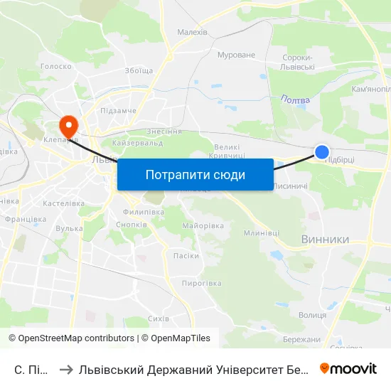 С. Підбірці to Львівський Державний Університет Безпеки Життєдіяльності map