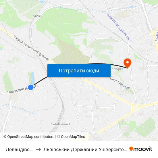 Левандівське Озеро to Львівський Державний Університет Безпеки Життєдіяльності map
