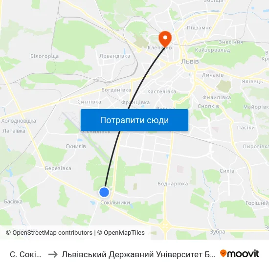 С. Сокільники to Львівський Державний Університет Безпеки Життєдіяльності map
