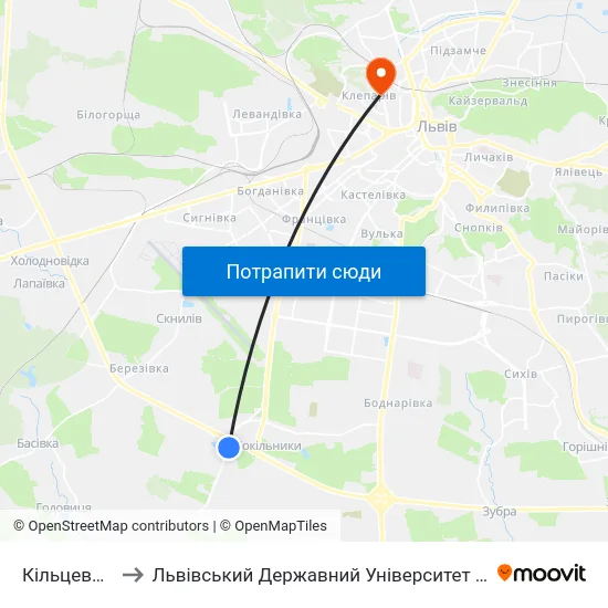 Кільцева Дорога to Львівський Державний Університет Безпеки Життєдіяльності map