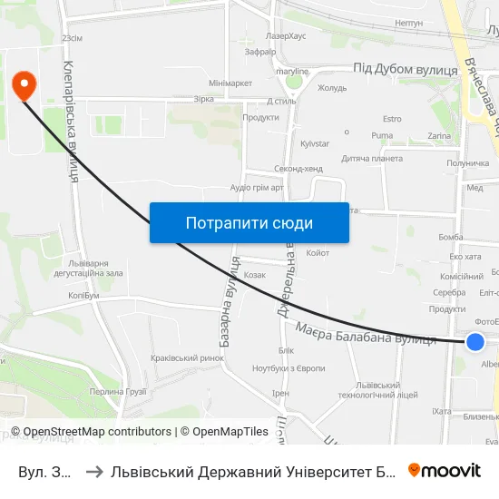 Вул. Зернова to Львівський Державний Університет Безпеки Життєдіяльності map