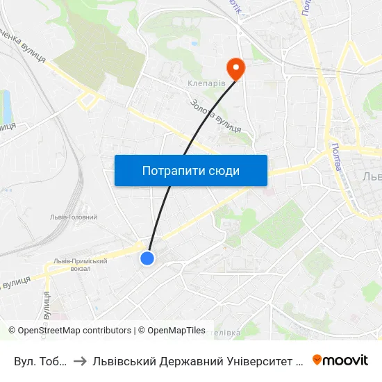 Вул. Тобілевича to Львівський Державний Університет Безпеки Життєдіяльності map