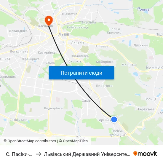 С. Пасіки-Зубрицькі to Львівський Державний Університет Безпеки Життєдіяльності map