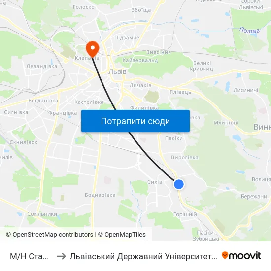 М/Н Старий Сихів to Львівський Державний Університет Безпеки Життєдіяльності map