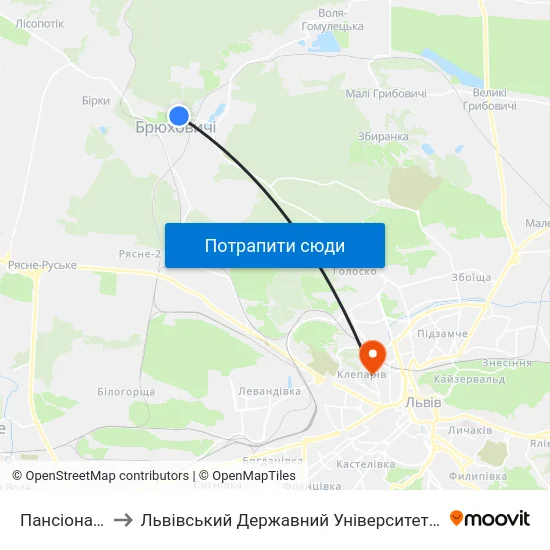 Пансіонат "Львів" to Львівський Державний Університет Безпеки Життєдіяльності map