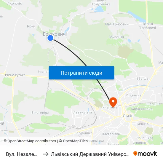 Вул. Незалежності України to Львівський Державний Університет Безпеки Життєдіяльності map