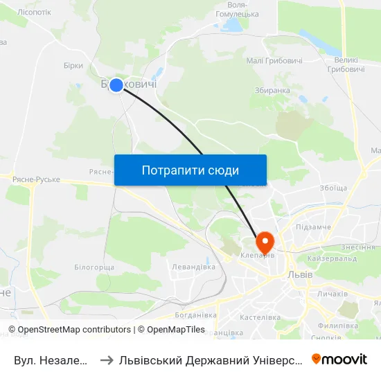 Вул. Незалежності України to Львівський Державний Університет Безпеки Життєдіяльності map