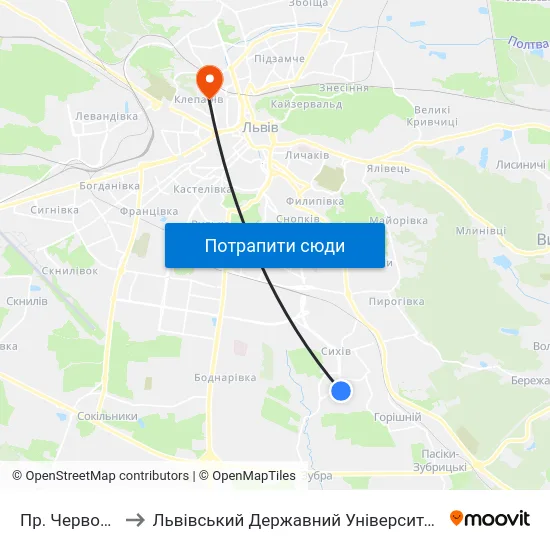 Пр. Червоної Калини to Львівський Державний Університет Безпеки Життєдіяльності map