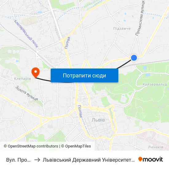 Вул. Промислова to Львівський Державний Університет Безпеки Життєдіяльності map