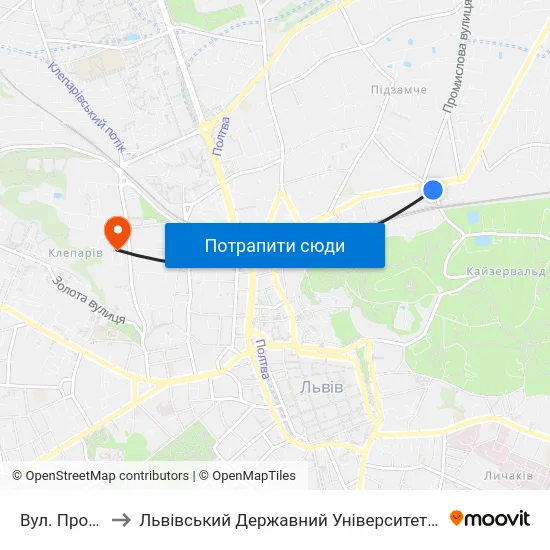 Вул. Промислова to Львівський Державний Університет Безпеки Життєдіяльності map