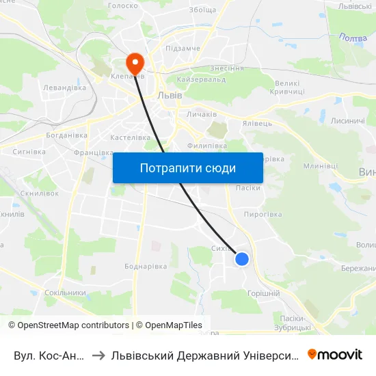 Вул. Кос-Анатольського to Львівський Державний Університет Безпеки Життєдіяльності map