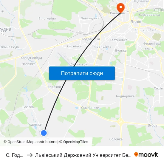 С. Годовиця to Львівський Державний Університет Безпеки Життєдіяльності map