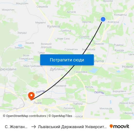 С. Жовтанці (Кінцева) to Львівський Державний Університет Безпеки Життєдіяльності map