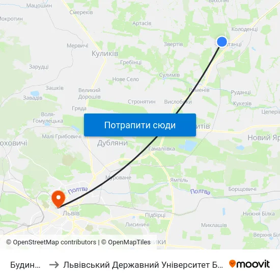 Будинок №58 to Львівський Державний Університет Безпеки Життєдіяльності map