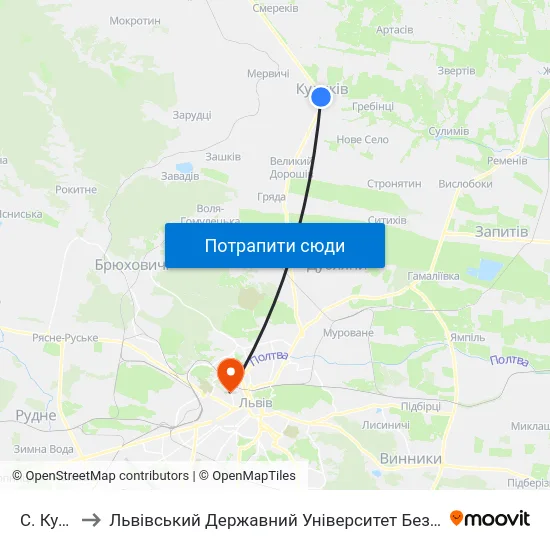 С. Куликів to Львівський Державний Університет Безпеки Життєдіяльності map