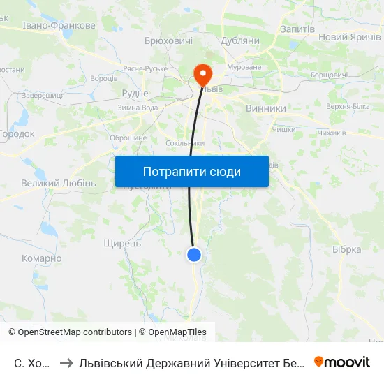 С. Хоросно to Львівський Державний Університет Безпеки Життєдіяльності map