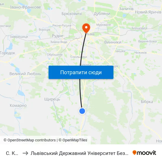 С. Красів to Львівський Державний Університет Безпеки Життєдіяльності map