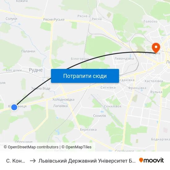 С. Конопниця to Львівський Державний Університет Безпеки Життєдіяльності map