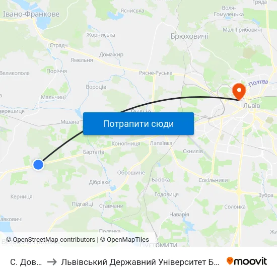 С. Довжанка to Львівський Державний Університет Безпеки Життєдіяльності map