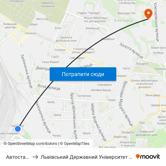 Автостанція №8 to Львівський Державний Університет Безпеки Життєдіяльності map