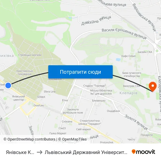 Янівське Кладовище to Львівський Державний Університет Безпеки Життєдіяльності map