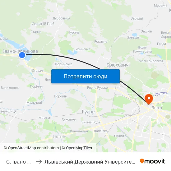С. Івано-Франкове to Львівський Державний Університет Безпеки Життєдіяльності map