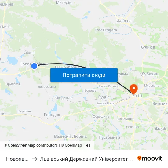 Новояворівськ to Львівський Державний Університет Безпеки Життєдіяльності map