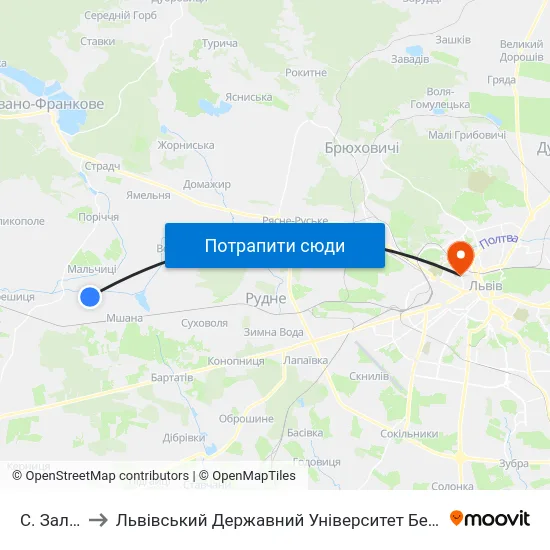 С. Залужжя to Львівський Державний Університет Безпеки Життєдіяльності map