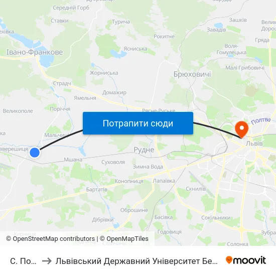 С. Повітно to Львівський Державний Університет Безпеки Життєдіяльності map