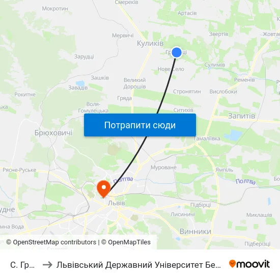 С. Гребінці to Львівський Державний Університет Безпеки Життєдіяльності map