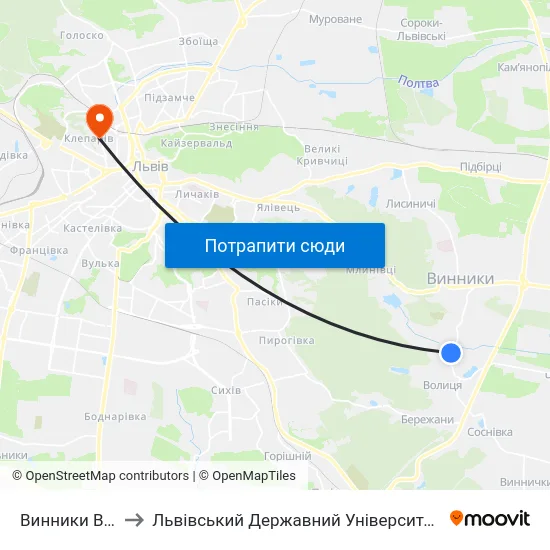 Винники Вул. Забава to Львівський Державний Університет Безпеки Життєдіяльності map
