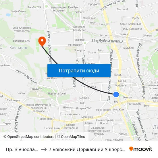 Пр. В'Ячеслава Чорновола to Львівський Державний Університет Безпеки Життєдіяльності map