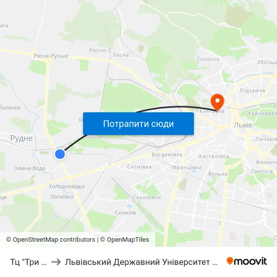 Тц "Три Слони" to Львівський Державний Університет Безпеки Життєдіяльності map