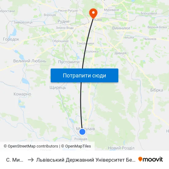 С. Миколаїв to Львівський Державний Університет Безпеки Життєдіяльності map